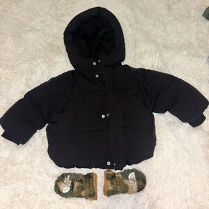 Zara 1 1/2T Black Puffer Coat and North Face Gloves